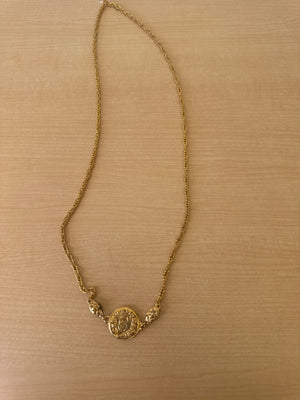 Japan Exclusive - Vintage Chanel Gold Coin Motif Long Necklace with Twisted Rope Chain CC Logo Medallion