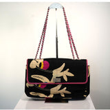 #39. Vintage Chanel Black Choco Bar Reissue Cotton Shoulder Bag Multicolor