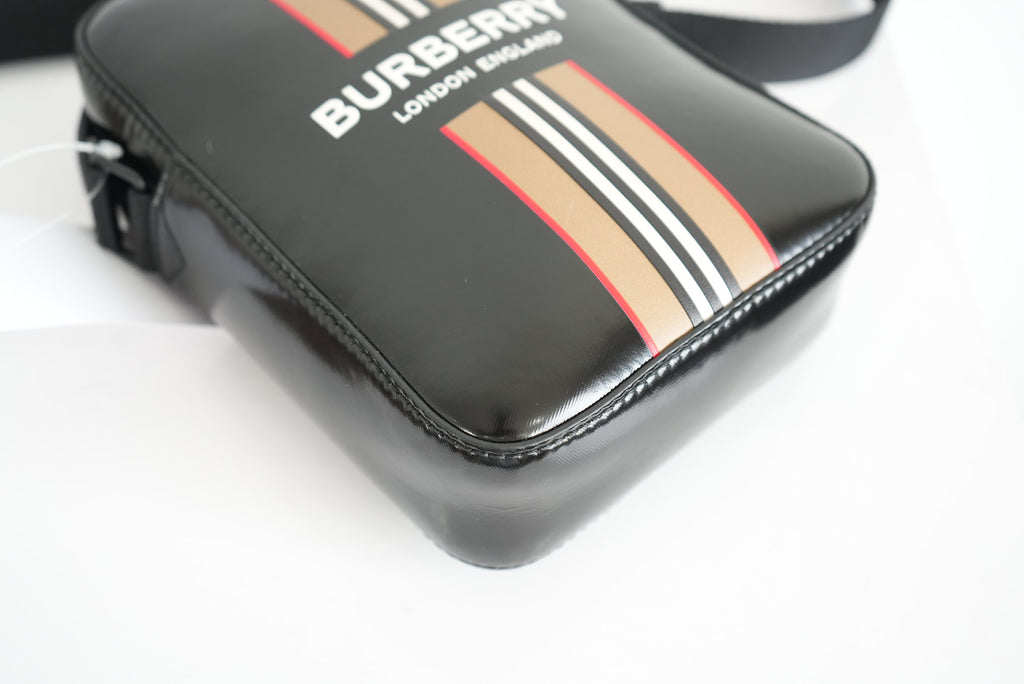 Burberry Thornton logo-stripe coated-canvas cross-body bag in black