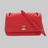 Chanel Bias stitching Leather Single Flap Double Chain Bag Red Gold Metal Fittings 22107224 22XXXXXX