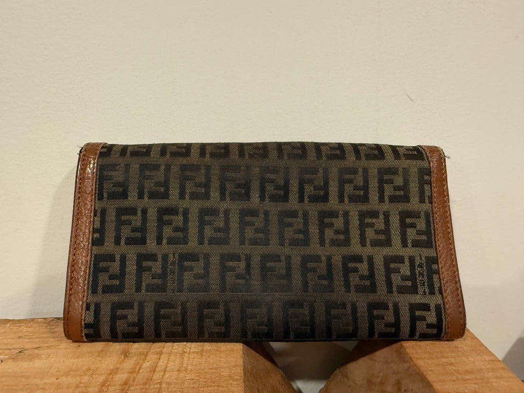 Fendi Monogram Brown Leather Wallet W/ Chain