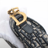 Christian Dior Oblique Saddle Canvas & Leather Hand Bag Navy Blue