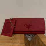 Prada Red Leather Wallet W/ ID Holder
