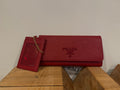 Prada Red Leather Wallet W/ ID Holder