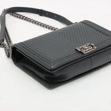 Chanel BOY CHANEL 28 Large Lambskin Chain Shoulder Bag Chevron Gray Gunmetal Fittings 20017807 A92193