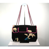 #39. Vintage Chanel Black Choco Bar Reissue Cotton Shoulder Bag Multicolor