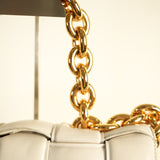 Bottega Veneta Padded Chain Cassette Bag White Chalk Lambskin Leather Gold Hardware