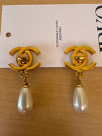 Japan Exclusive - Chanel CC Turn Lock Faux Pearl Drop Swing Earrings