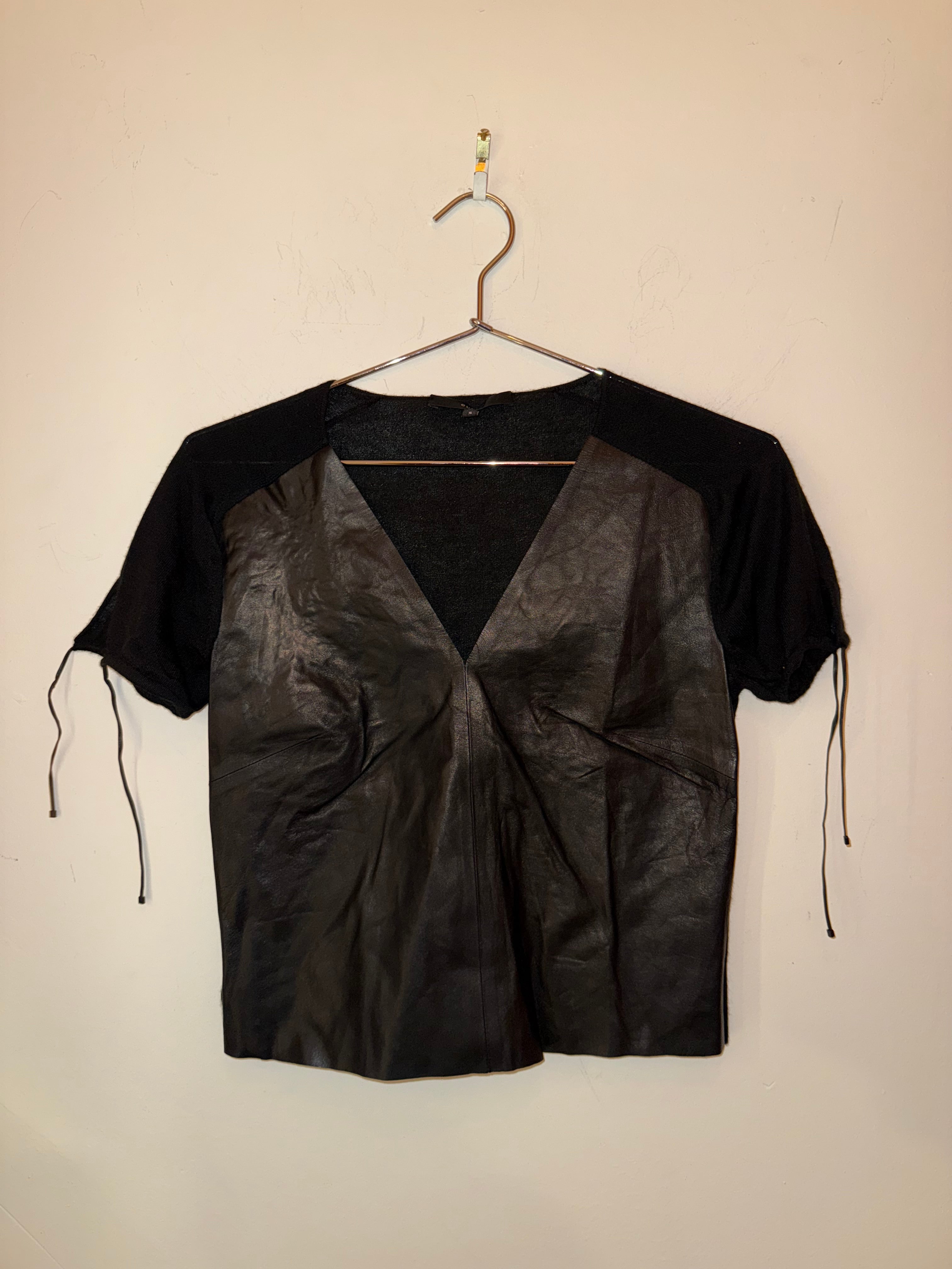 Gucci Black V-neck leather top size small