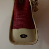 Celine Red/Cream Square Wicker Handbag W/ Rose Keychain