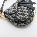 Christian Dior Oblique Saddle Canvas & Leather Hand Bag Navy Blue