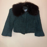 Prada Emerald Black Fur Tweed Mini Jacket