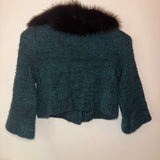 Prada Emerald Black Fur Tweed Mini Jacket