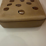 Prada Tan Tote Bag W/ Circular Metal Accessories