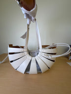 Japan Exclusive: Bottega Veneta White Leather Cage Bucket Shoulder Bag with Grey Drawstring Pouch