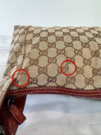 Japan Exclusive: Vintage Gucci GG Supreme Monogram Canvas Hobo Shoulder Bag – Beige/Ebony with Red Leather Trim