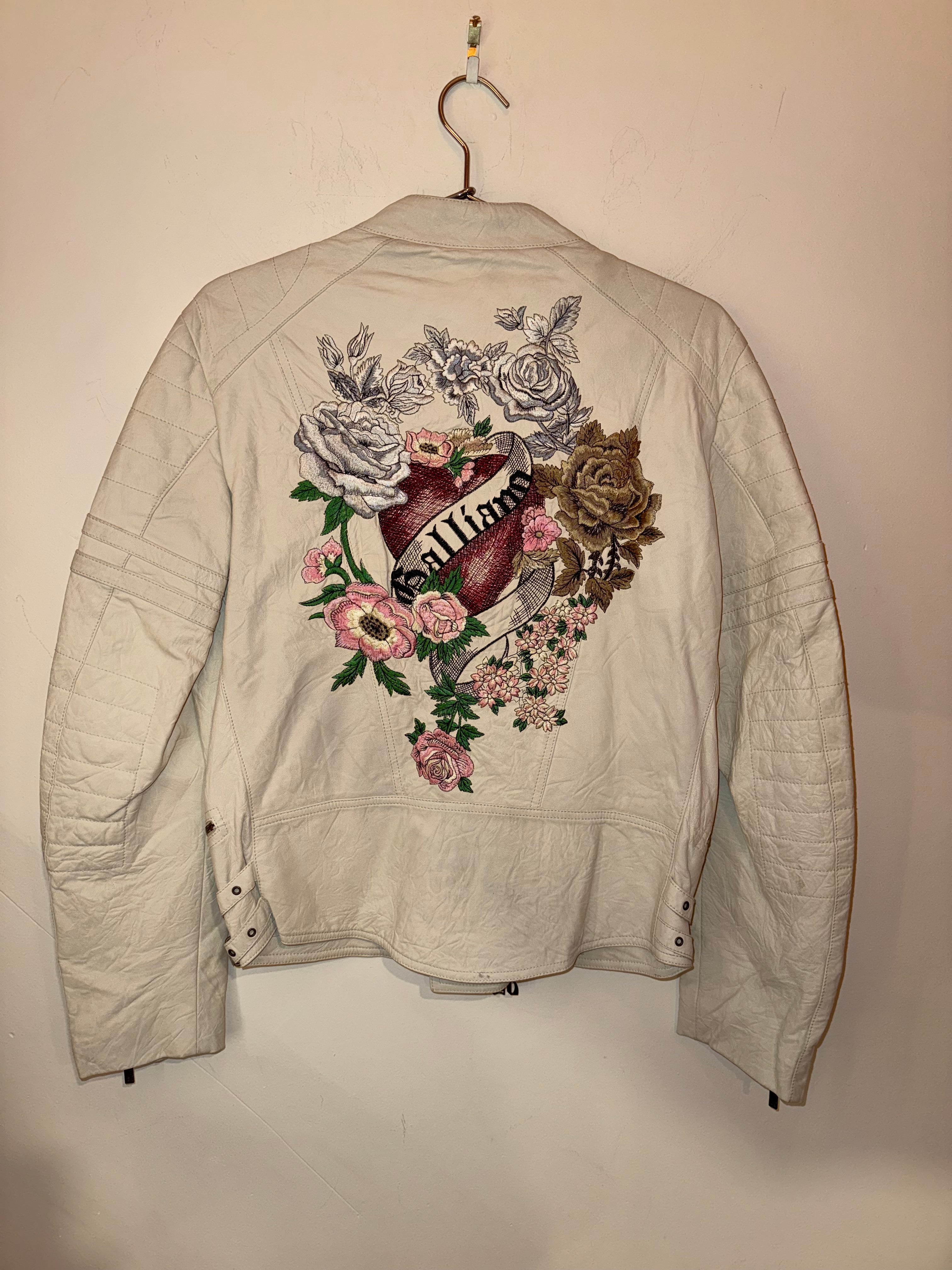 Galliano Embroidered White Leather Jacket