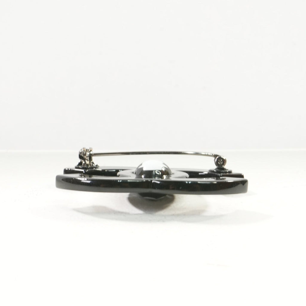 Chanel CC Logo Brooch in Black Metal with Rolling Ball in Middle (Full Set)