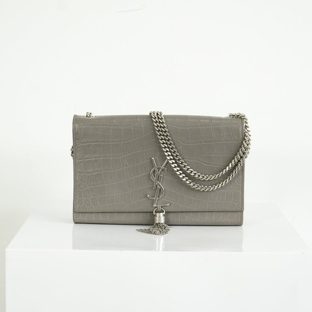 Saint Laurent Kate Monogram Tassel Grey Croc