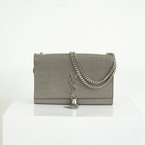 Saint Laurent Kate Monogram Tassel Grey Croc