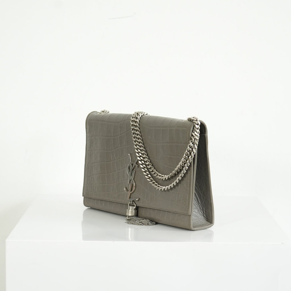 Saint Laurent Kate Monogram Tassel Grey Croc
