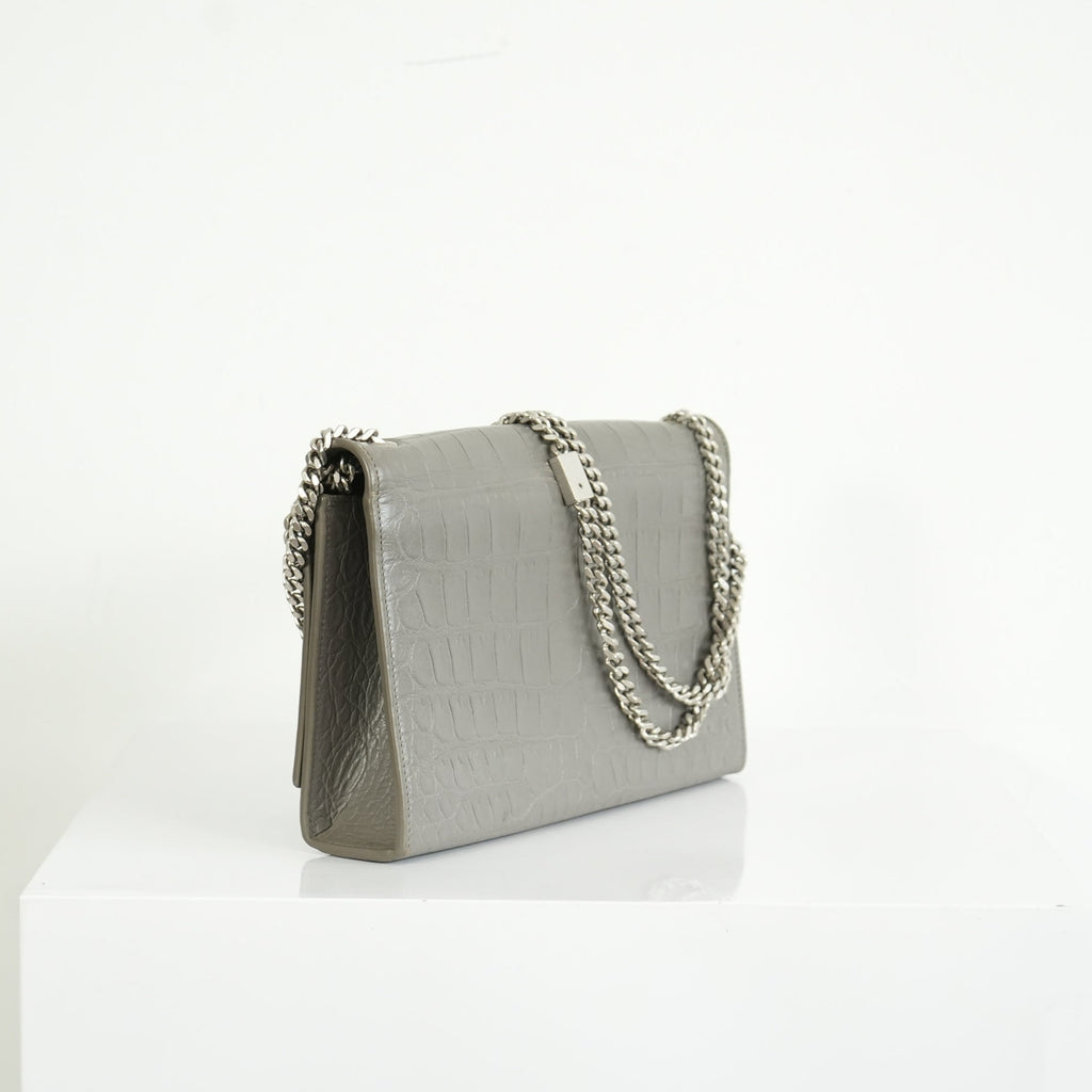 Saint Laurent Kate Monogram Tassel Grey Croc