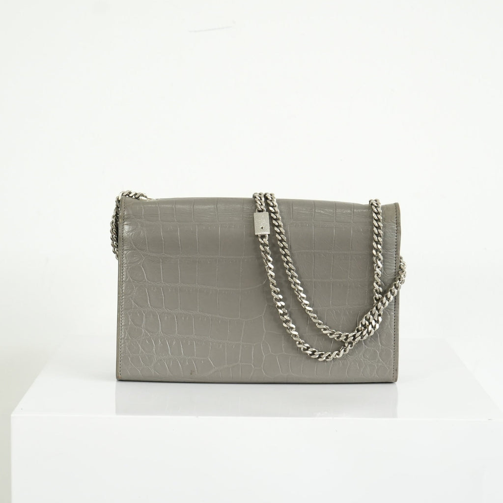 Saint Laurent Kate Monogram Tassel Grey Croc