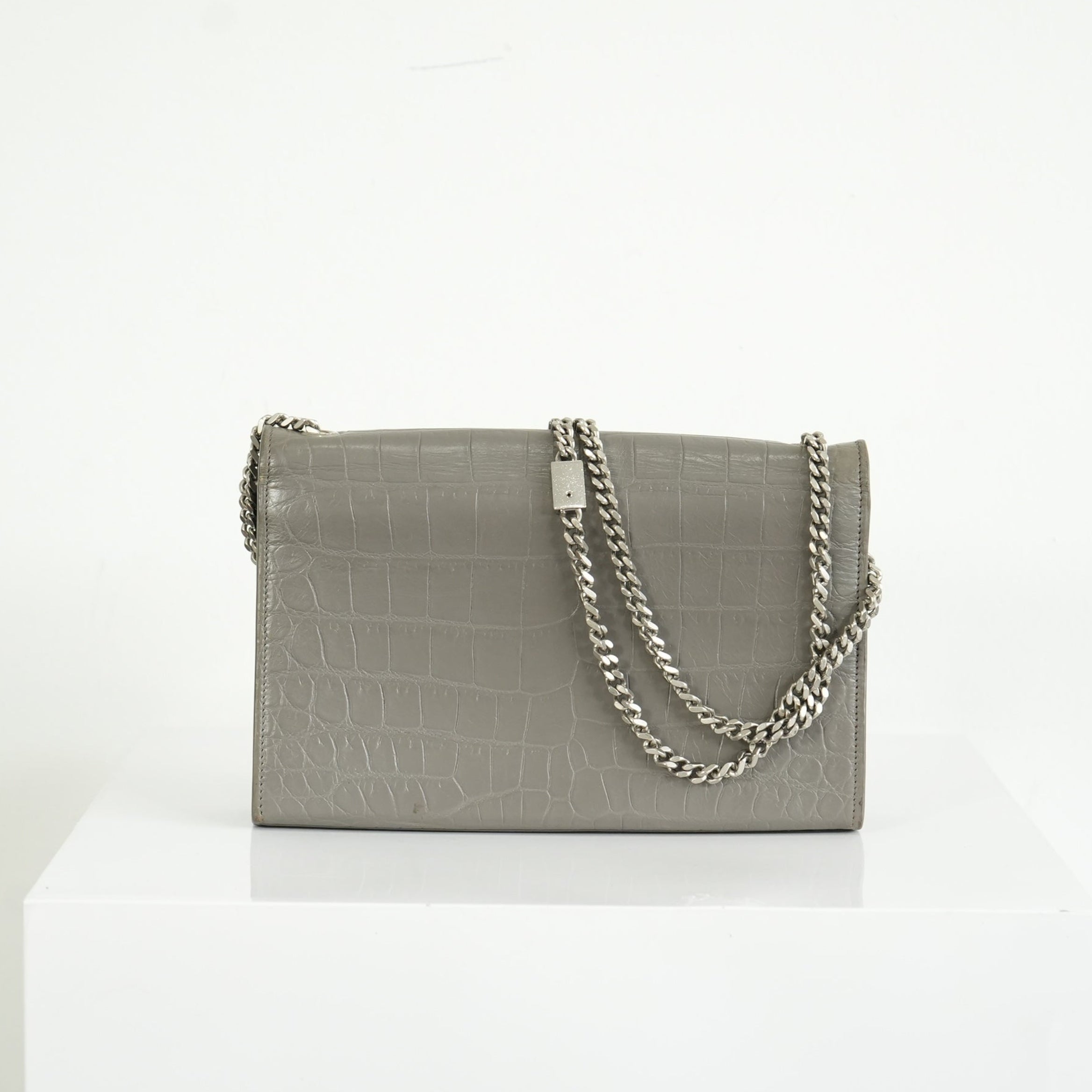 Saint Laurent Kate Monogram Tassel Grey Croc
