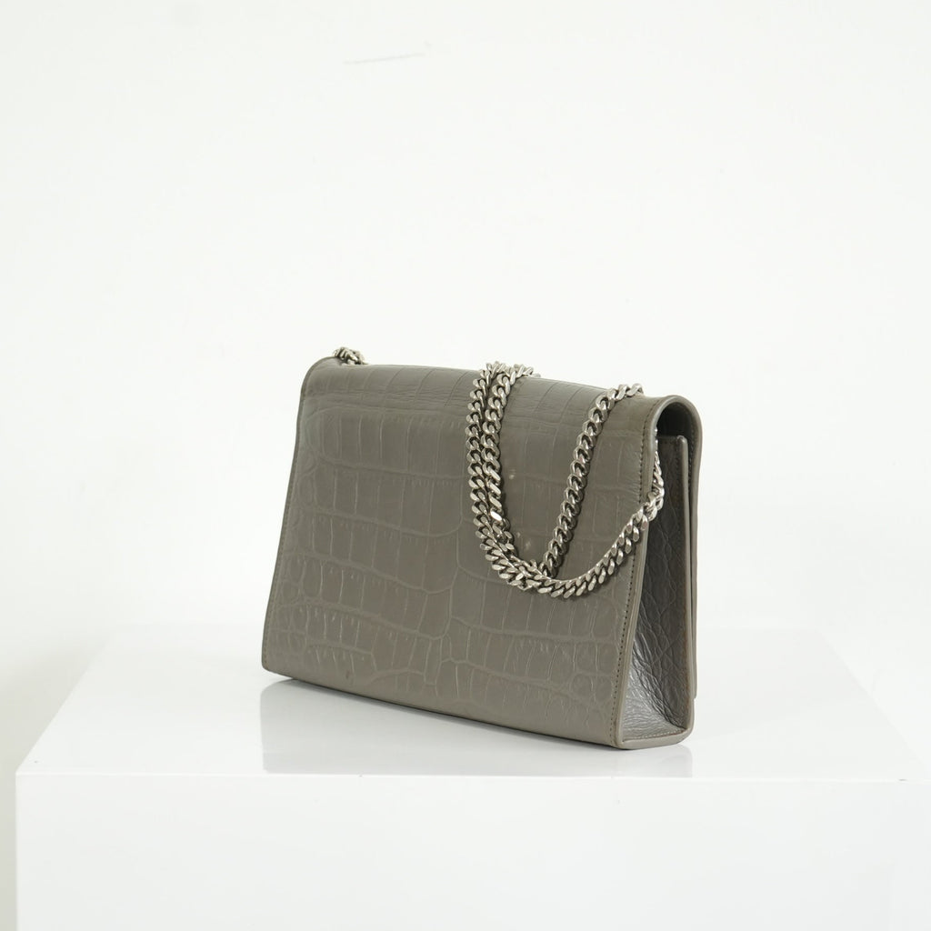 Saint Laurent Kate Monogram Tassel Grey Croc