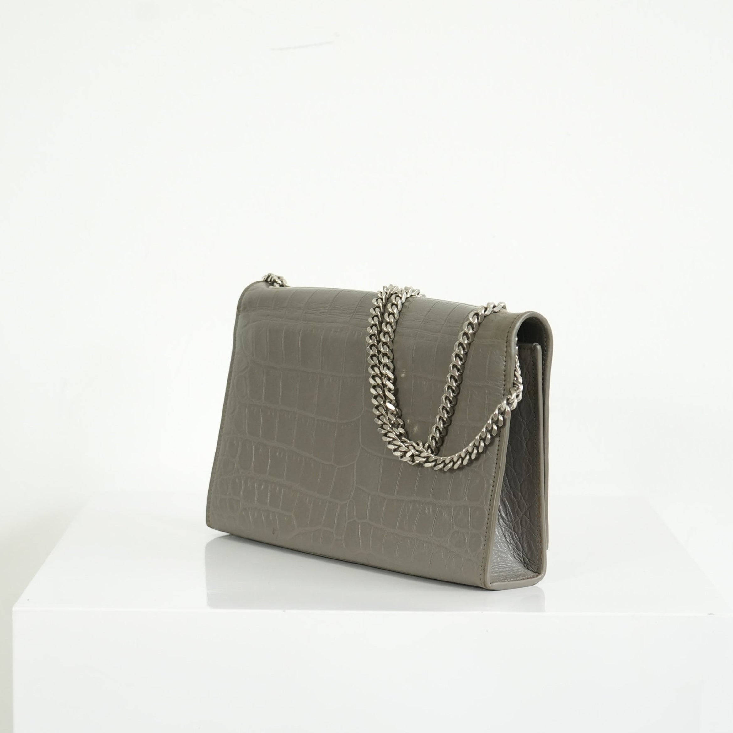 Saint Laurent Kate Monogram Tassel Grey Croc