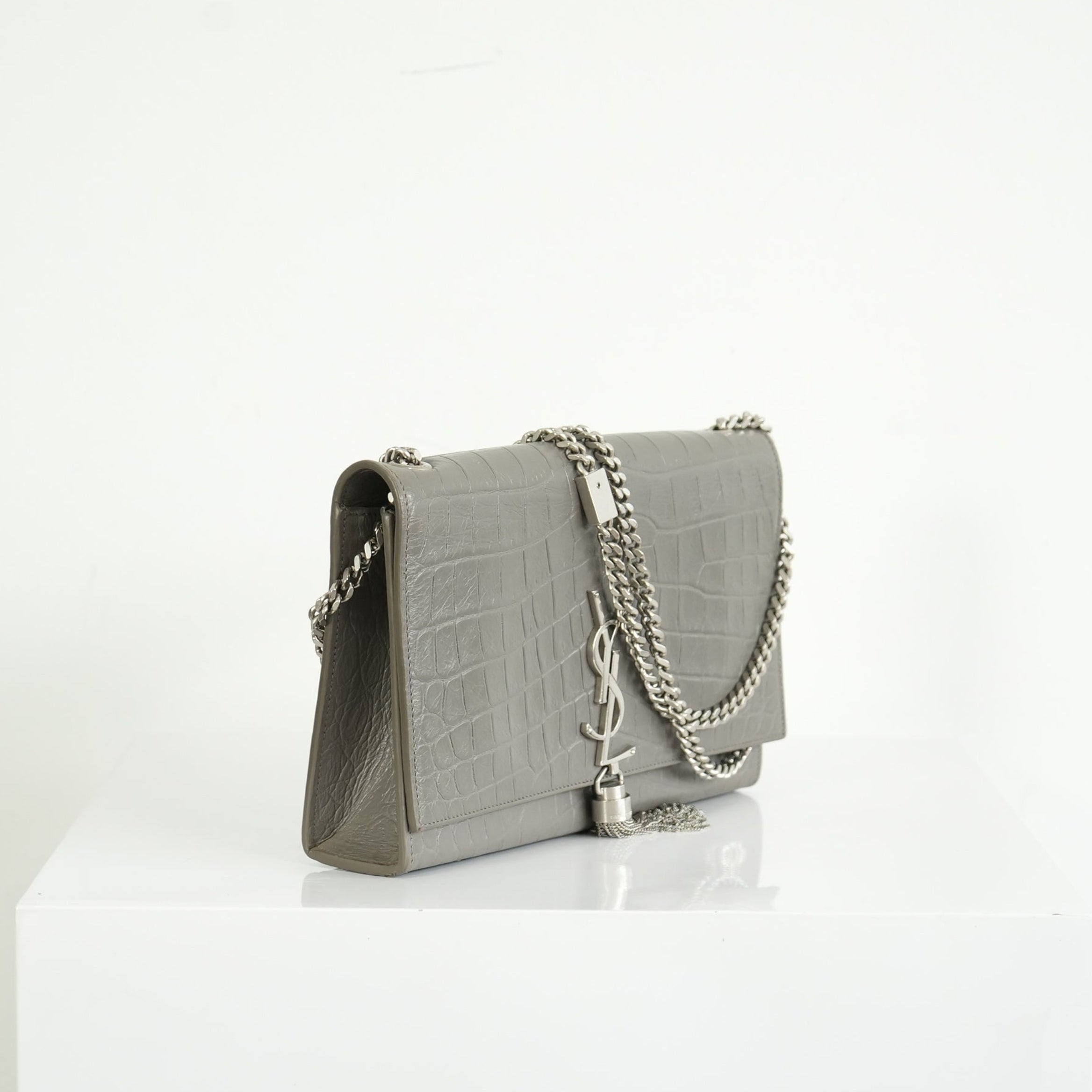 Saint Laurent Kate Monogram Tassel Grey Croc
