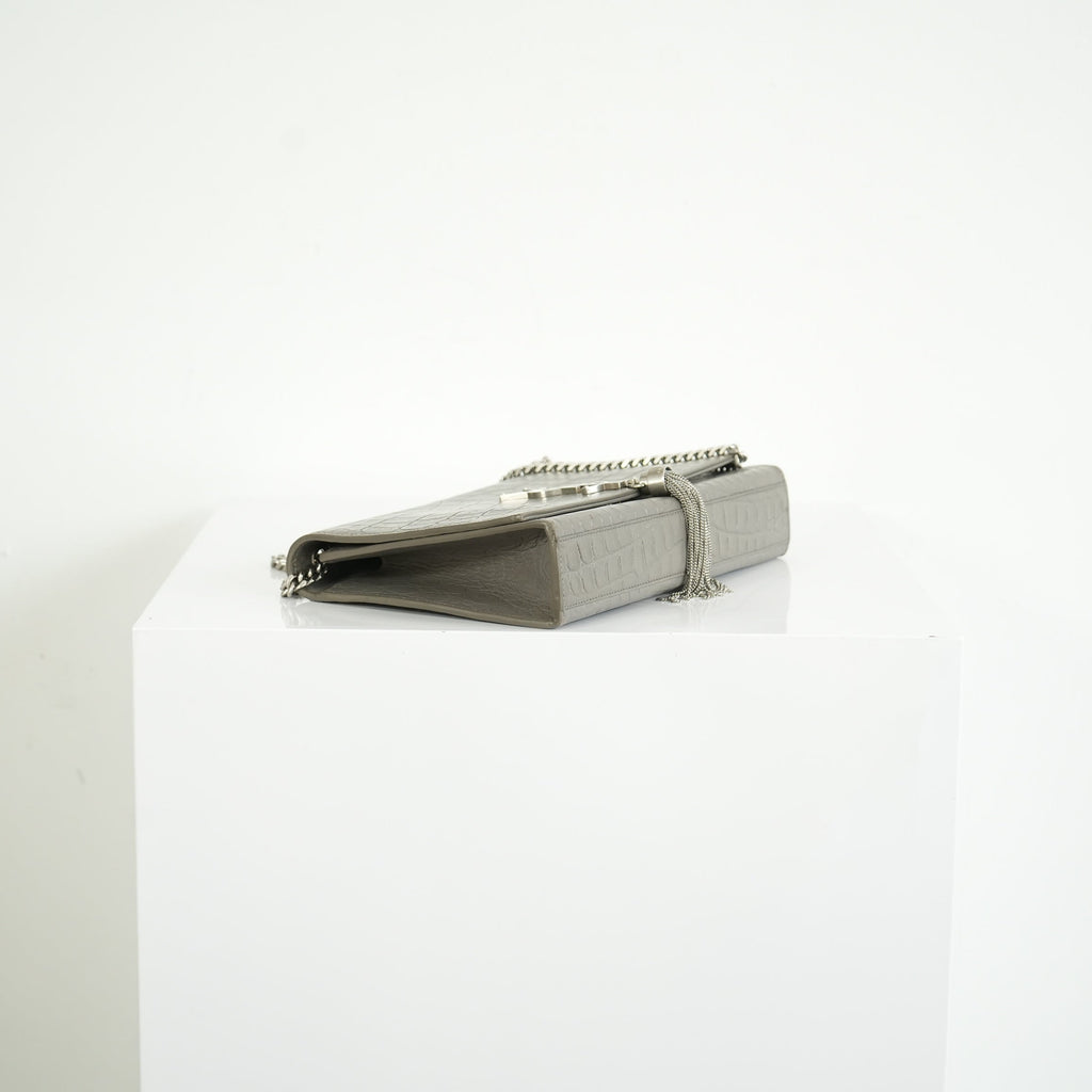 Saint Laurent Kate Monogram Tassel Grey Croc