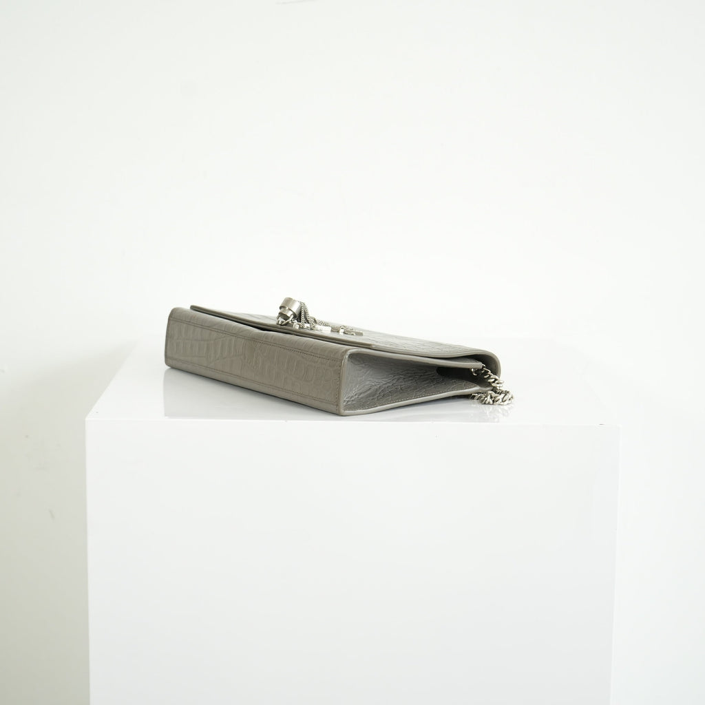 Saint Laurent Kate Monogram Tassel Grey Croc