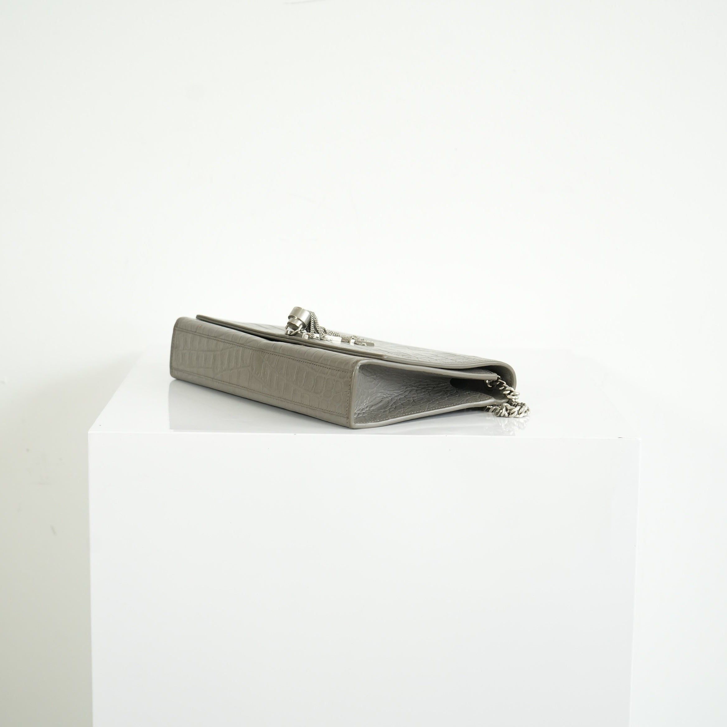Saint Laurent Kate Monogram Tassel Grey Croc