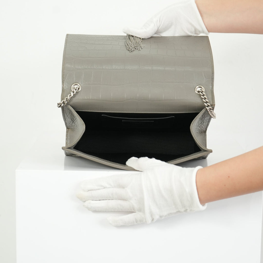 Saint Laurent Kate Monogram Tassel Grey Croc