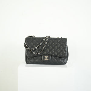 Chanel Classic Black Quilted Caviar Leather Jumbo Flap