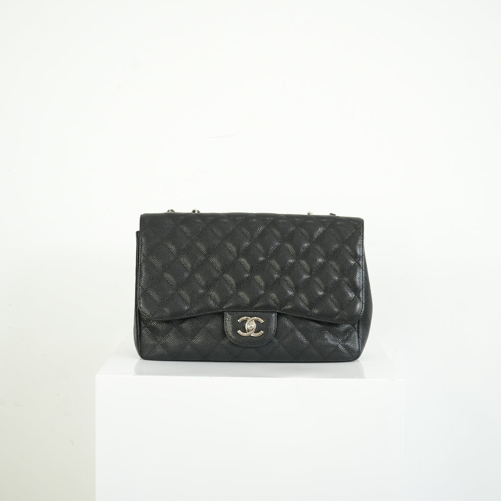 Chanel Classic Black Quilted Caviar Leather Jumbo Flap