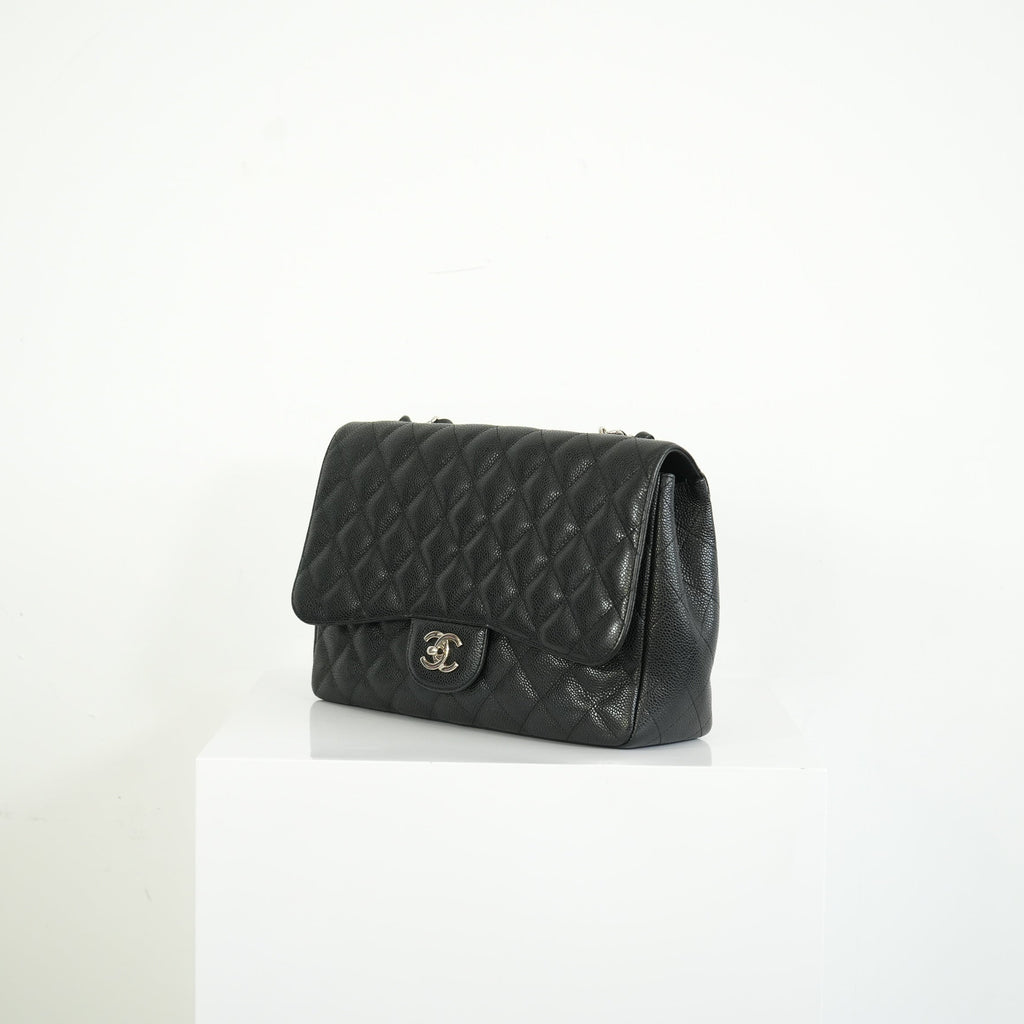 Chanel Classic Black Quilted Caviar Leather Jumbo Flap