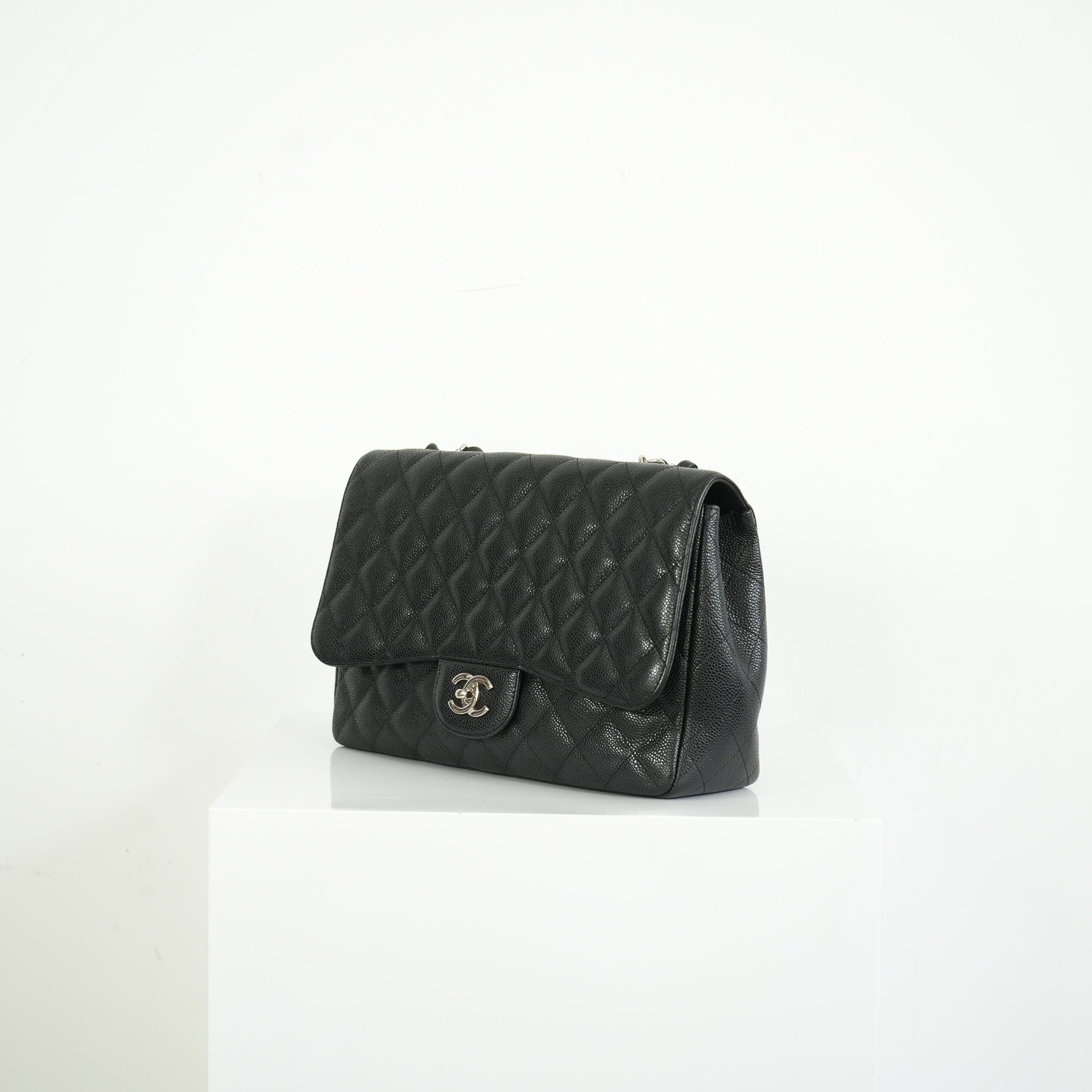 Chanel Classic Black Quilted Caviar Leather Jumbo Flap