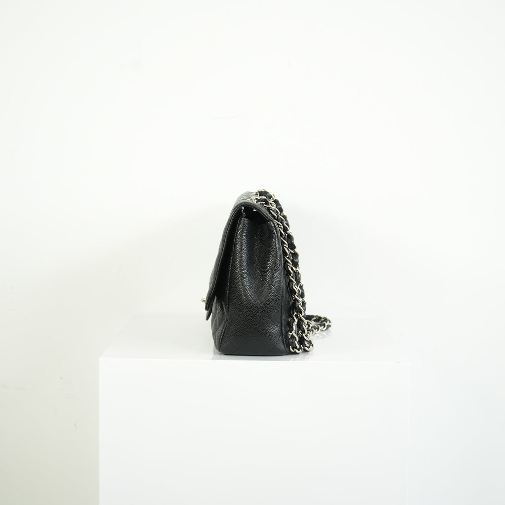 Chanel Classic Black Quilted Caviar Leather Jumbo Flap