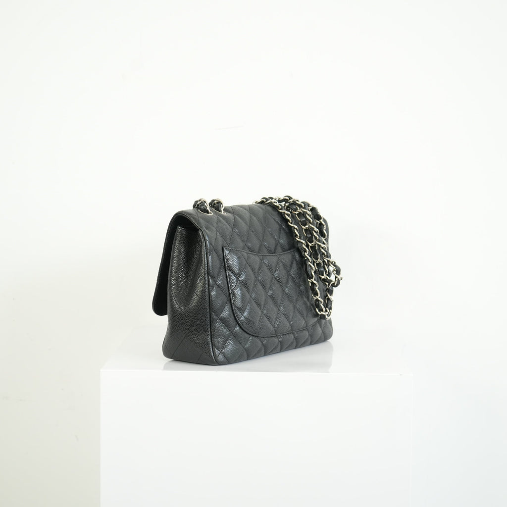 Chanel Classic Black Quilted Caviar Leather Jumbo Flap