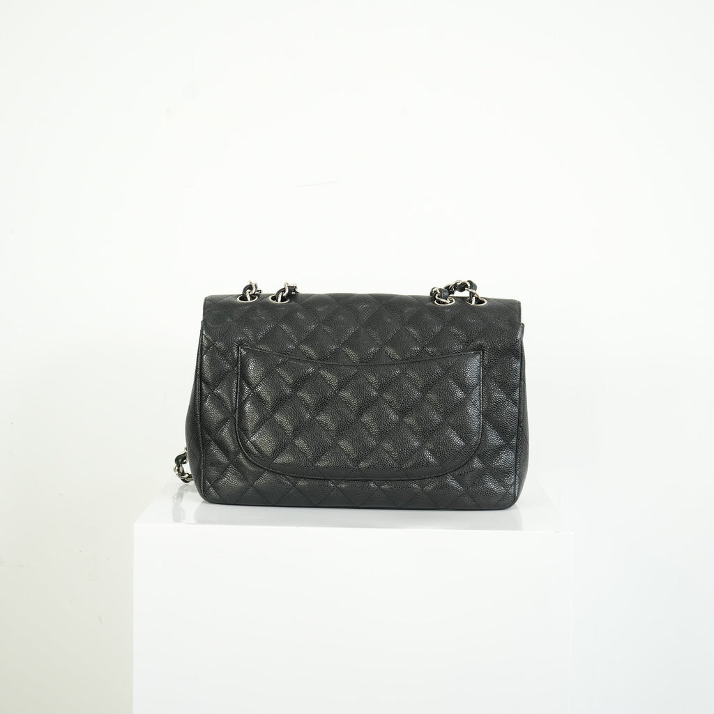 Chanel Classic Black Quilted Caviar Leather Jumbo Flap