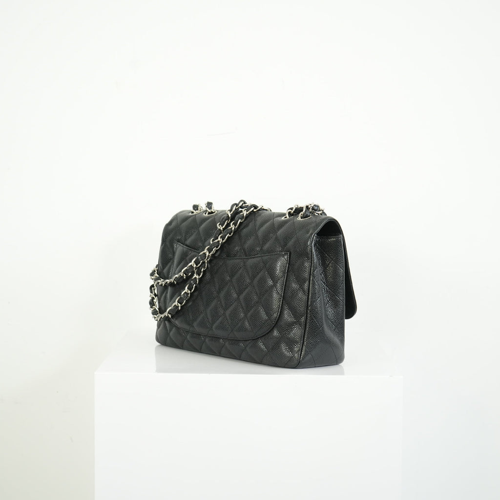 Chanel Classic Black Quilted Caviar Leather Jumbo Flap