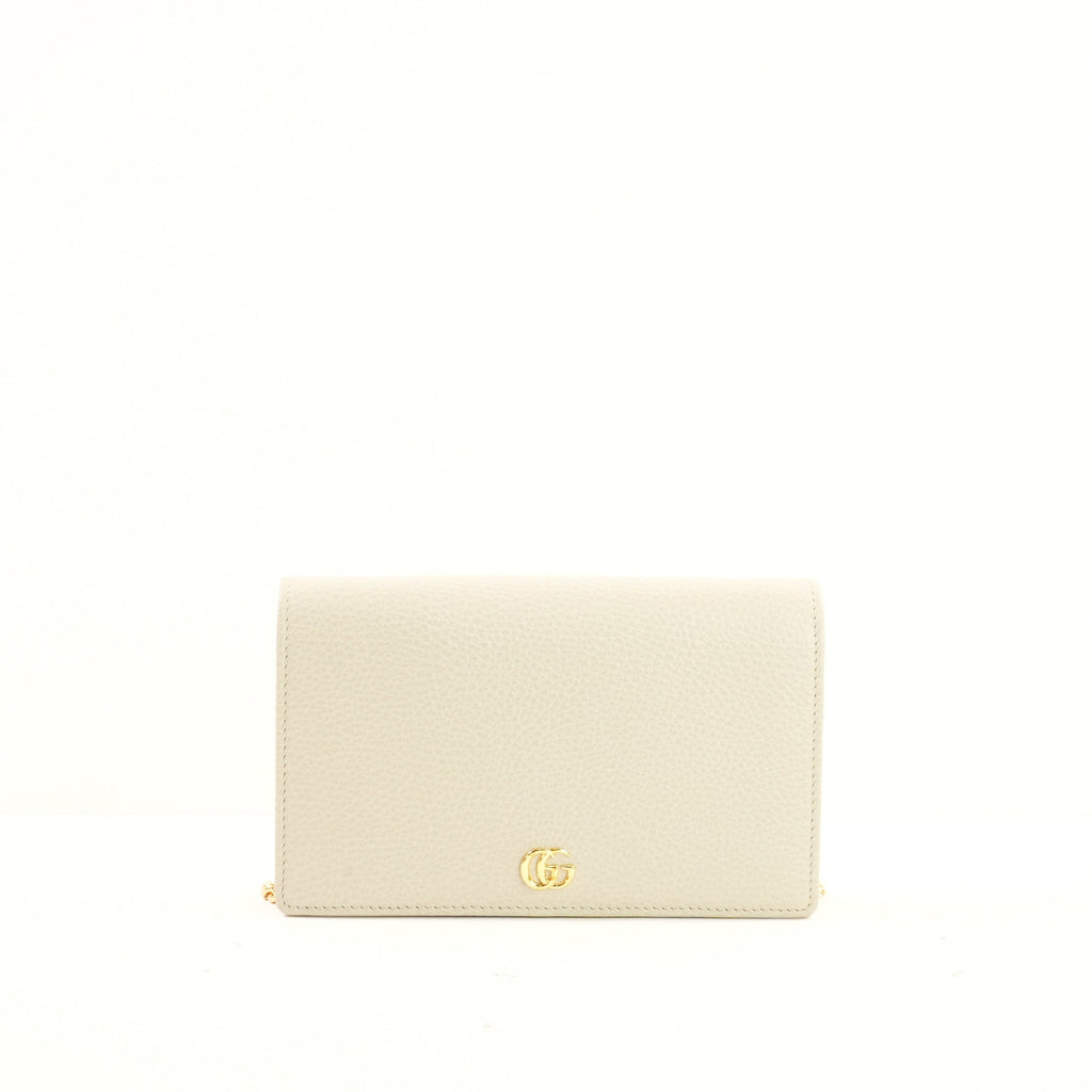 Gucci Light Grey/Pink Mini GG Marmont Chain Wallet (Full Set)