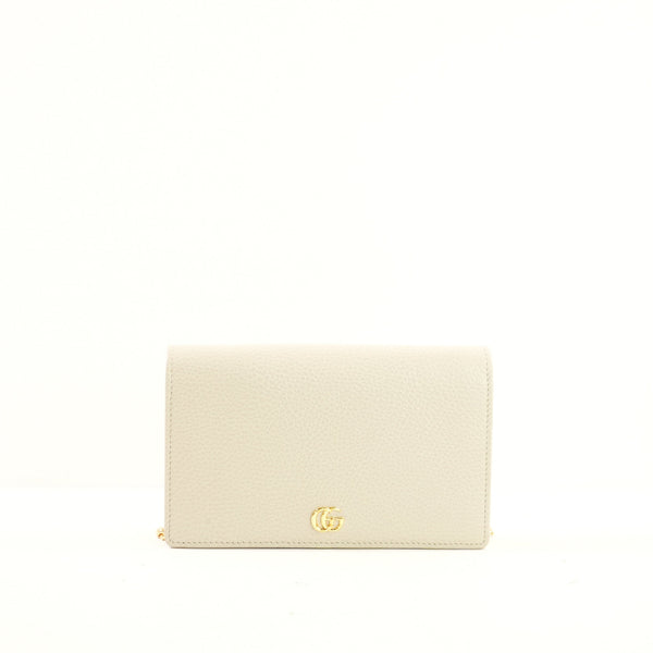 Gucci Light Grey/Pink Mini GG Marmont Chain Wallet (Full Set)