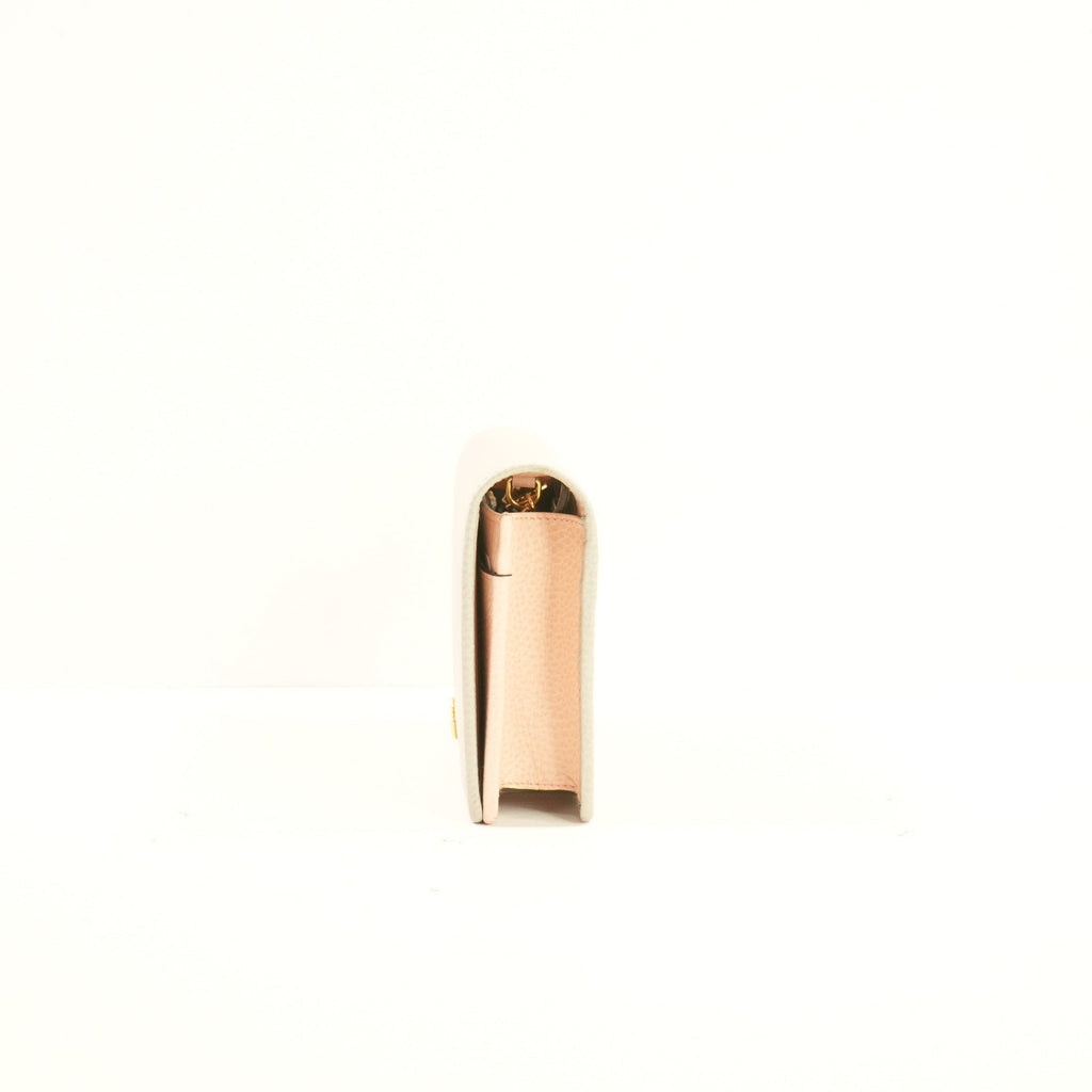 Gucci Light Grey/Pink Mini GG Marmont Chain Wallet (Full Set)