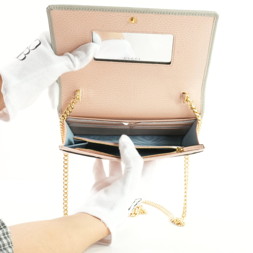 Gucci Light Grey/Pink Mini GG Marmont Chain Wallet (Full Set)