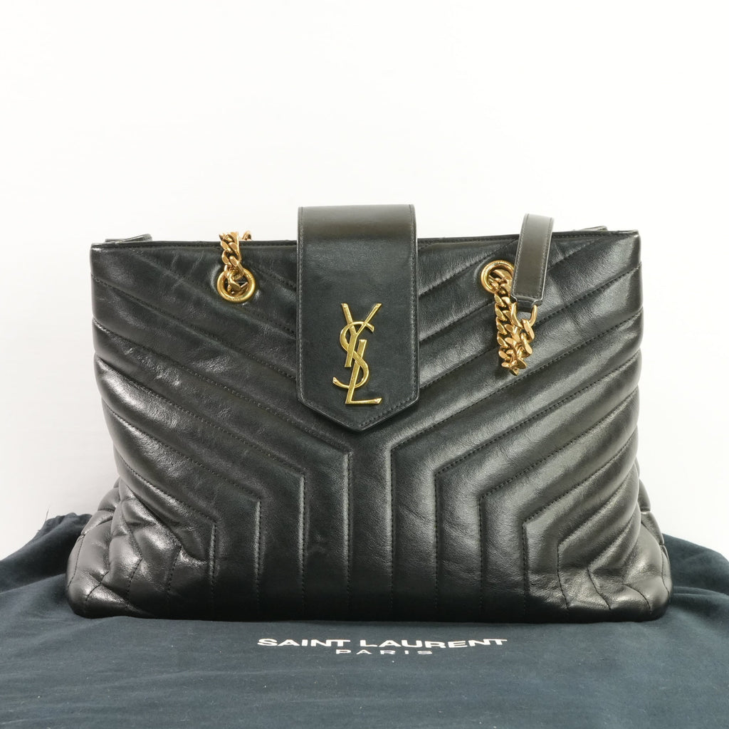 Saint Laurent Black Leather Large Loulou Shopper Gold Hardware (Dust Bag)