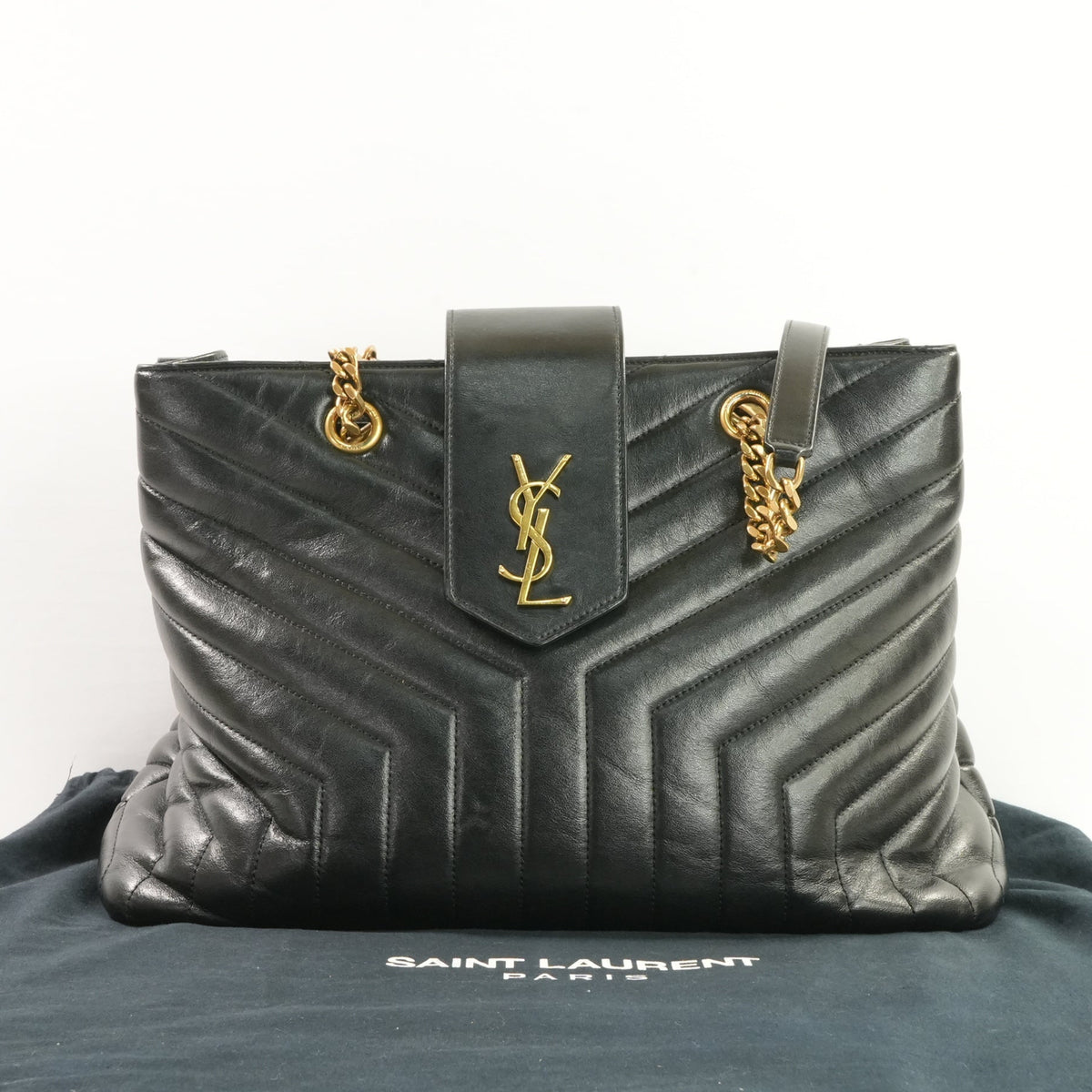 Saint Laurent Black Leather Large Loulou Shopper Gold Hardware (Dust Bag)