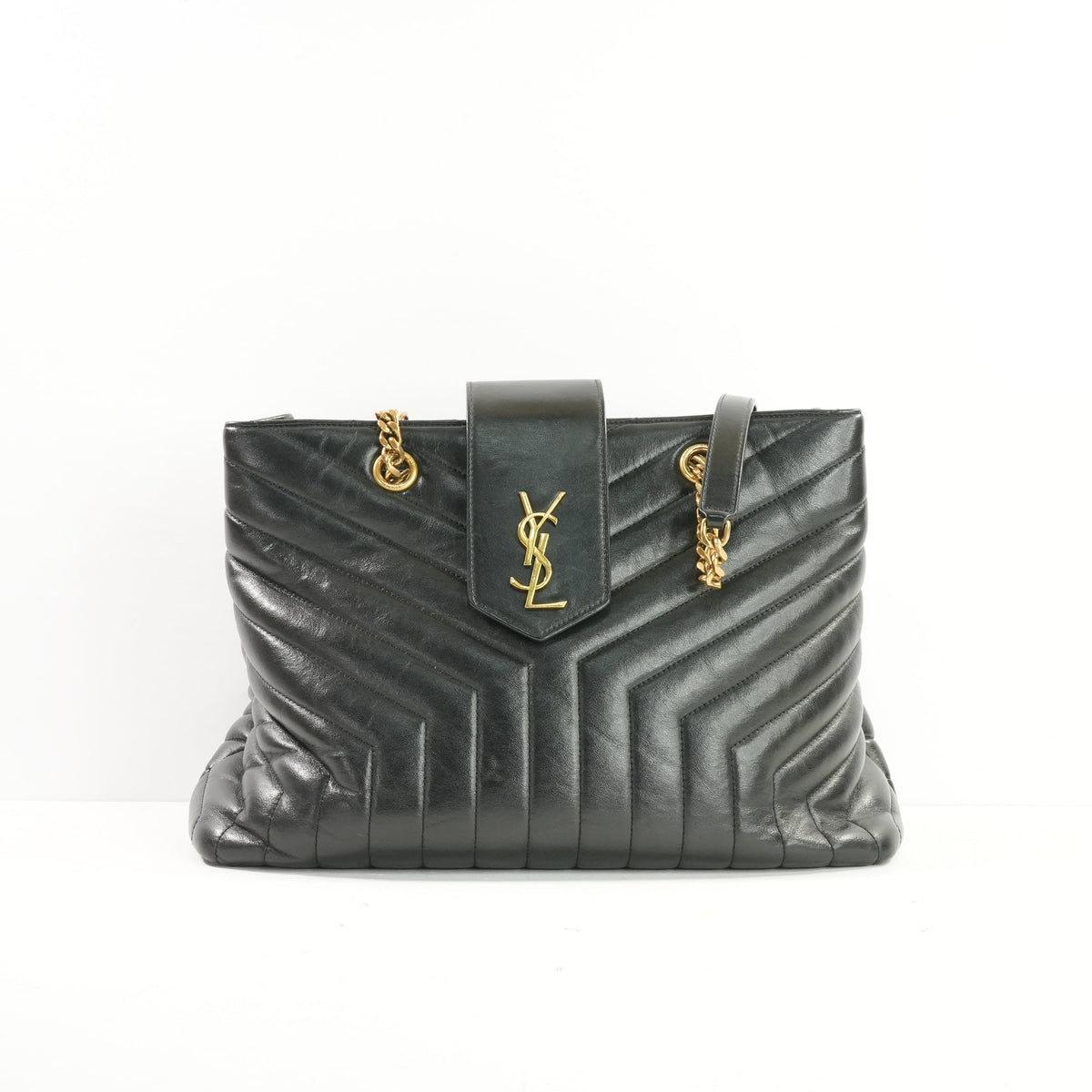 Saint Laurent Black Leather Large Loulou Shopper Gold Hardware (Dust Bag)